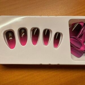 Ombre Press On Nails, Coffin Almond Shape,‎ Pink Black False Nails